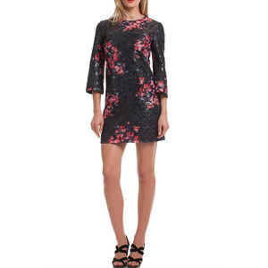 Trina Turk Women's Black Sequin Floral Cocktail Dress 2 NEW